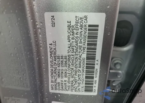 2024 Honda Accord Ex from USA, damaged, VIN 1HGCY1F34RA045450